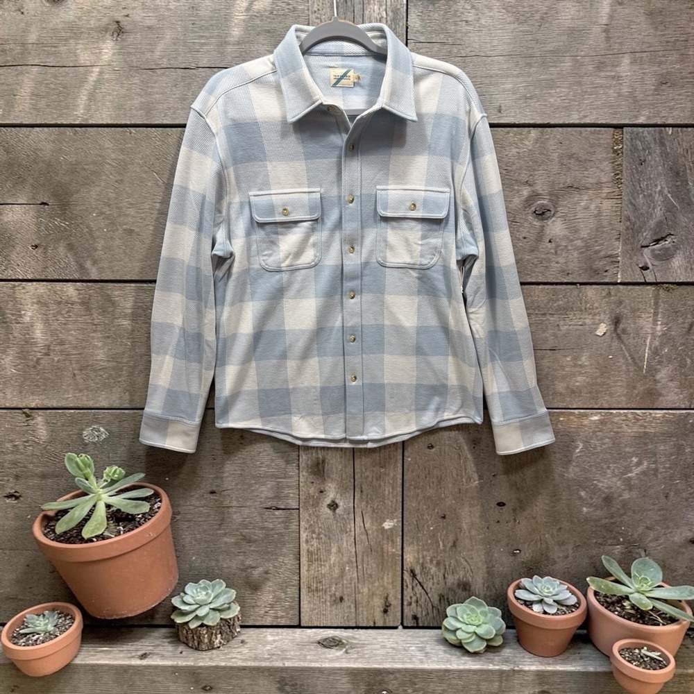 Fair Harbor Shacket Flannel Shirt Mens M Blue Plaid Button Up, Very Soft